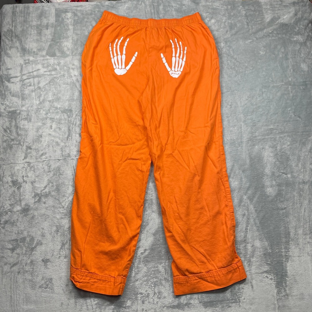 PINK Victoria's Secret Orange‎ Skeleton Hands Pajama Sleep Pants Women's L Long